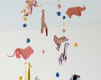 Origami baby mobile animals of the savannah, origami jungle decor, safari mobile for nursery