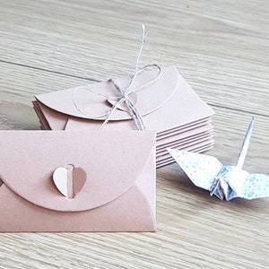 Mini Enveloppe Kraft Origami coeur et grues, cadeau pour invités de mariage baptême naissance remerciement