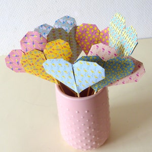 Origami Hearts decoration: 9 toppers for cakes, table, babyshower, wedding birthday, pink flamingo unicorn pop patterns