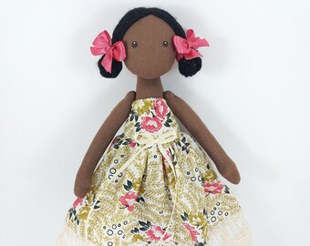 Handmade rag black doll made from natural materials