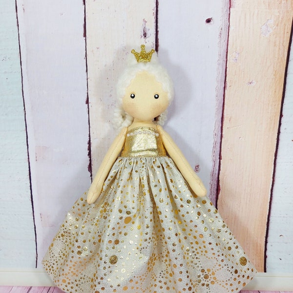 Kleine Stoffpuppe Fee in goldenen Kleid, kleine Prinzessin Puppe, 12-Zoll-Baumwoll-Stoff-Puppe, Geschenk für das Mädchen Zimmer Dekoration