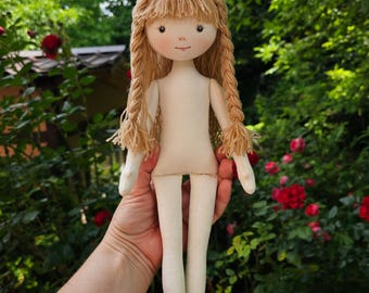 Handmade 15&quot; Rag Doll – Undressed – Natural Materials – Interior or Play Doll