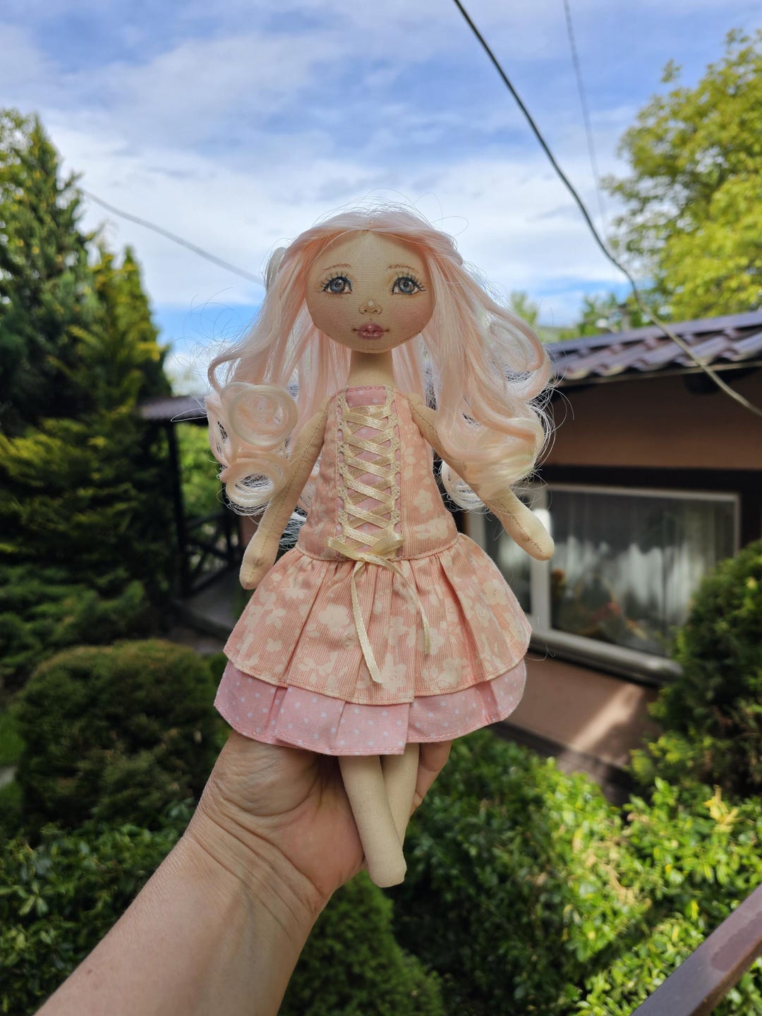 Little Rag Doll With Pink Hair in a Pink Dress - Etsy