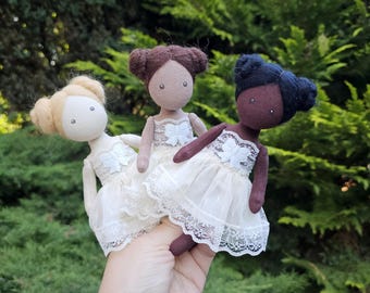 Handmade small rag ballerina doll for the dollhouse, made of fabric