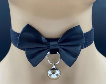 Velvet Kitty Choker: Black Bow, Satin, and Bell