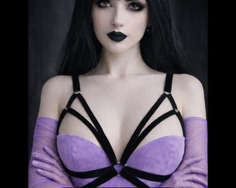 Harness Bra: Velvet Elastic Cage Bralette