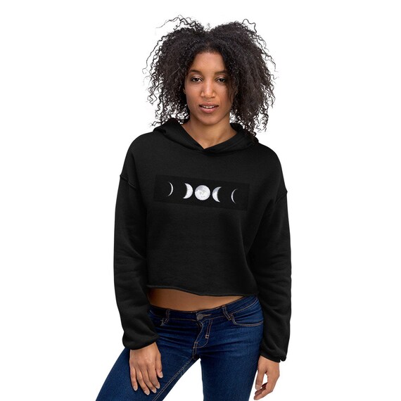 Moon Phases Crop Hoodie Gothic Clothing Street Wear Moon Etsy