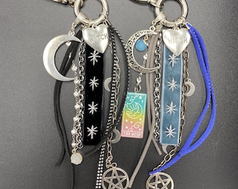 Witchy Velvet Keychain: Gothic Bag Charm with Tarot & Moon Charms