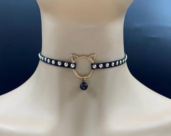 Bell Choker Necklace suede ribbon  dark Lolita style