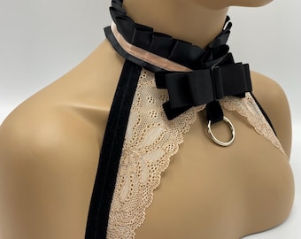 Handmade Velvet Harness Top | Gothic Lace Lingerie with Bow