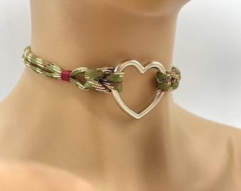 Paracord  Necklace Choker with Heart Ring | Adjustable Rope Collar | Tactical Style Jewelry | Handmade