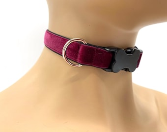 Velvet Pet Play Collar with D-Ring | Soft Adjustable 20mm Choker | Velvet or Printed Strap | Handmade