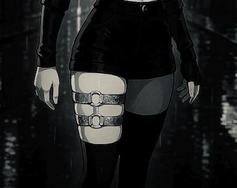 Black Elastic Leg Garters – Cyberpunk Techwear Thigh Harness
