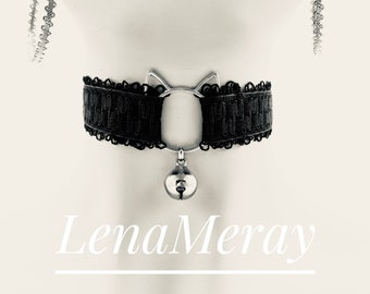 Coquette Cat Choker - Gothic Lolita Ribbon Day Collar with Bell