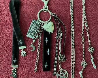 Graduation Gift / Witchy Accessory Set: Velvet Bookmark, Pentacle Glasses Chain, Tarot Keychain