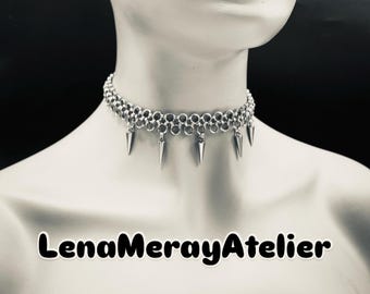Chainmail Necklace with Spike Charms Stainless Steel