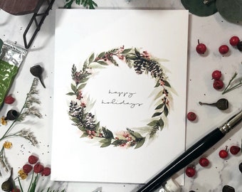 Happy Holiday Wreath Cards Pack of 6