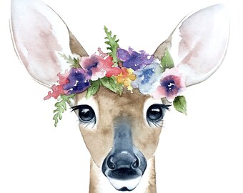 Floral Crown Baby Deer Fawn Print