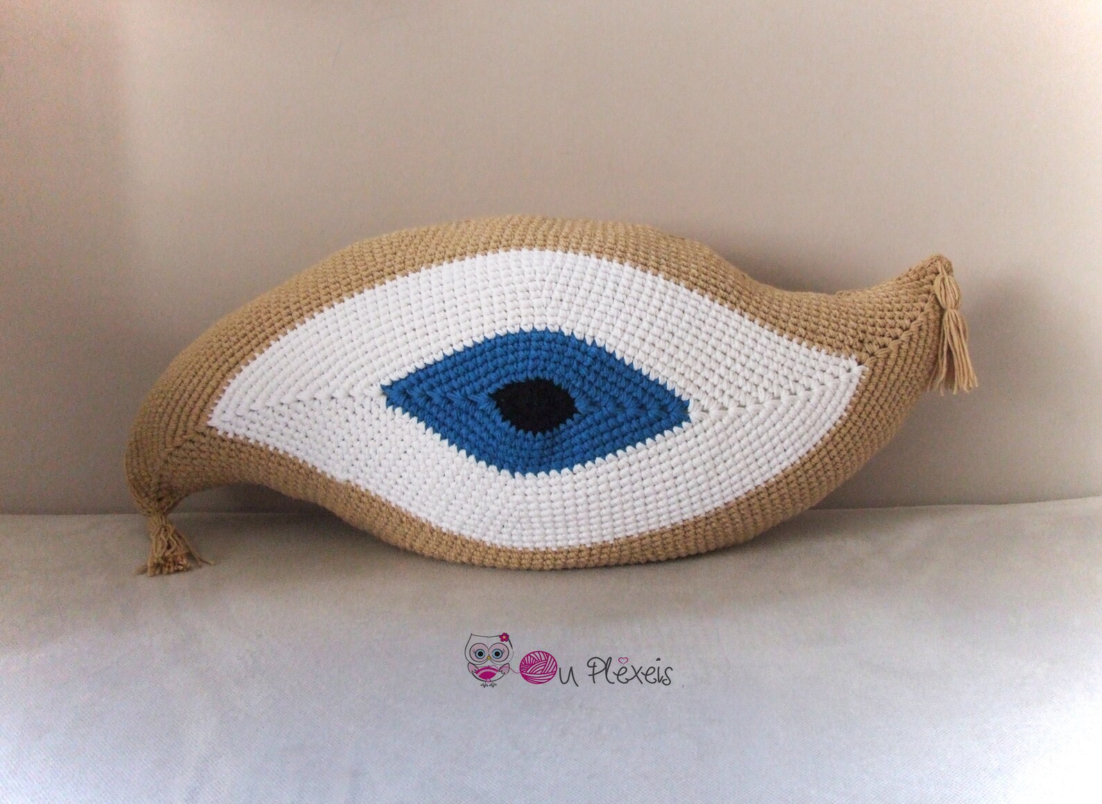 Large Evil Eye Pillow Crochet Evil Eye Cushion Summer Etsy