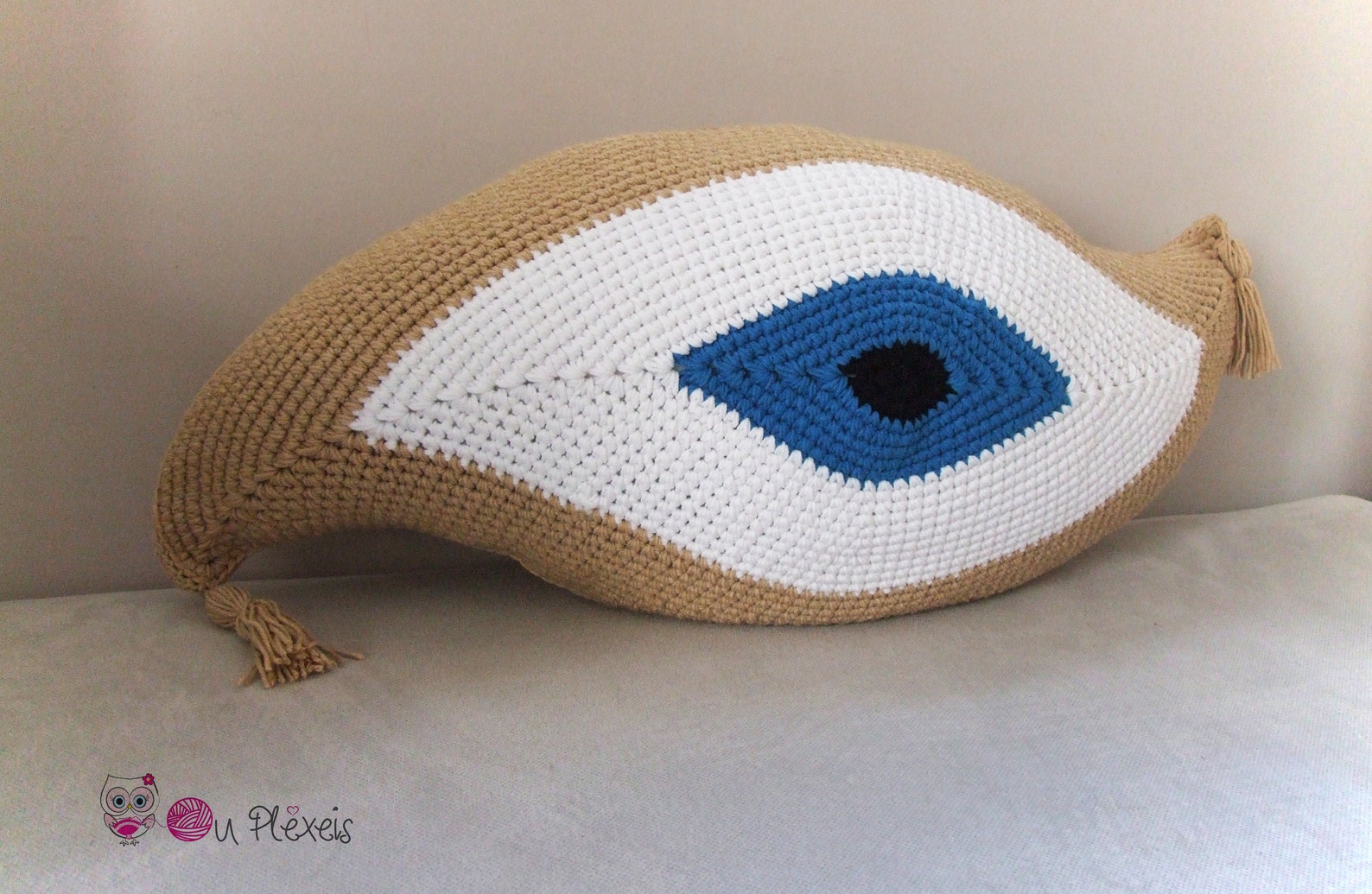 Large Evil Eye Pillow Crochet Evil Eye Cushion Summer Etsy