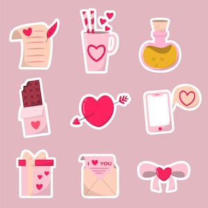 Pack de 9 autocollants lumineux pour le cadeau de la Saint-Valentin - cœurs et amour