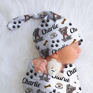 Dog Swaddle, Pitbull Swaddle, Personalized Newborn Swaddle, Custom Swaddle, Dog Baby Shower Gift, Puppy Nursery Decor, Dog Lover Gift