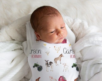 Personalized Farm Baby Swaddle Blanket