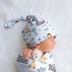 Safari Swaddle, Safari Animal Theme, Baby Shower Jungle Theme, Personalized Baby Swaddle, Custom Name Swaddle, Safari Nursery Decor Boy