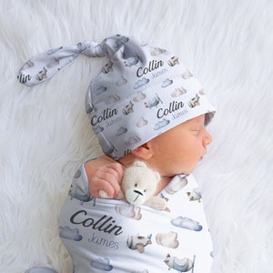 Airplane Swaddle Blanket, Airplane Baby Shower, Newborn Gift, Airplane Theme Nursery, Personalized Swaddle Blanket, Hospital Swaddle Set