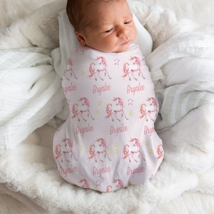 Unicorn Swaddle, Baby Girl Personalized Swaddle, Unicorn Baby Shower, Unicorn Gifts For Girls, Unicorn Nursery, Customized Swaddle Blanket