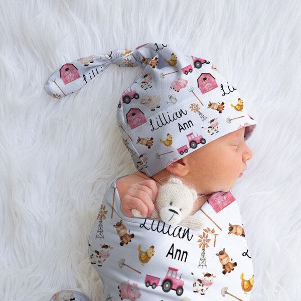 Farm Swaddle Blanket, Baby Girl Swaddle, Newborn Swaddle, Farm Baby Shower Gift, Farm Nursery Decor, Personalized Farm Girl Swaddle,