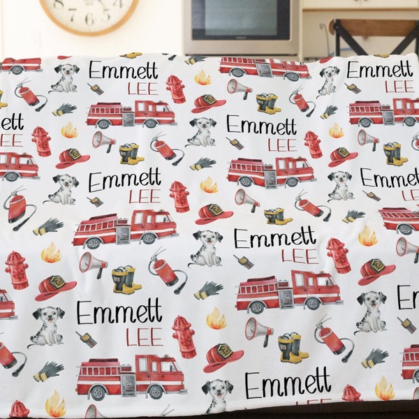 Fireman Blanket, Personalized Fire Truck Baby Blanket, Custom Blanket, Firemen Baby Shower, Firemen Nursery, Boy Birthday Gift, Toddler Nap