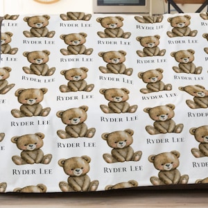 Teddy Bear Blanket, Personalized Kids Blanket, Boho Teddy Bear Decorations, Teddy Bear Nursey, Teddy Baby Shower Gift, Stroller Blanket