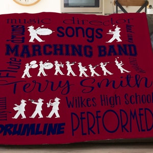 Marching Band Blanket, Marching Band Gifts, High School Graduation Gift, College Grad Gift, Personalized Name Blanket, Stadium Throw Blanket