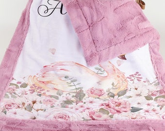 Personalized Swan Baby Blanket, Floral Nursery Decor