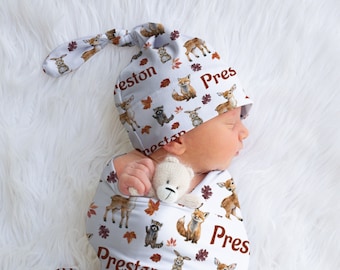 Woodland Swaddle Personalized, Woodland Custom Baby Swaddle, Fox Nursery Decor, Theme Baby Shower Gift, Photo Shoot Baby Blanket, Hospital