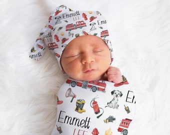 Fire Truck Swaddle, Fireman Baby Shower Gift, Personalized Fire Truck Baby Swaddle, Photo Prop For Newborn, Customized Baby Swaddle