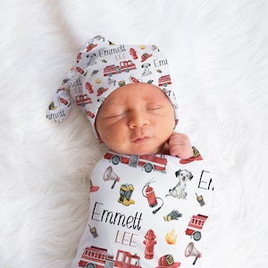 Fire Truck Swaddle, Fireman Baby Shower Gift, Personalized Fire Truck Baby Swaddle, Photo Prop For Newborn, Customized Baby Swaddle