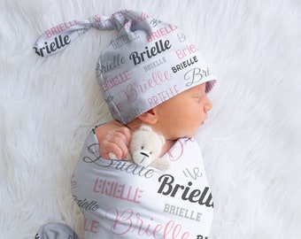 Personalized Name Swaddle Blanket, Newborn Girl Gift