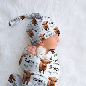 Highland Cow Swaddle Blanket, Shetland Cow Swaddle, Photo Blanket, Highland Cow Nursery, Shetland Cow Baby Shower Gift, Custom Baby Swaddle