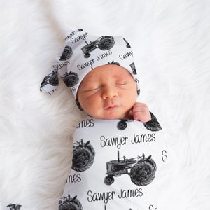 Tractor Swaddle, Personalized Baby Swaddle, Baby Shower Gift, Coming Home Outfit, Farmer Swaddle, Tractor Nursery Decor, Custom Photo Prop