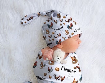 Chicken Swaddle, Custom Baby Swaddle, Announcement Swaddle, Personalized Chicken Swaddle Blanket, Chicken Baby Shower Gift, Chicken Nursery