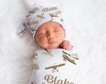 Airplane Swaddle, Aviation Swaddle, Personalized Newborn Swaddle, Custom Boy Swaddle, Airplane Theme Nursery, Airplane Baby Shower Gift