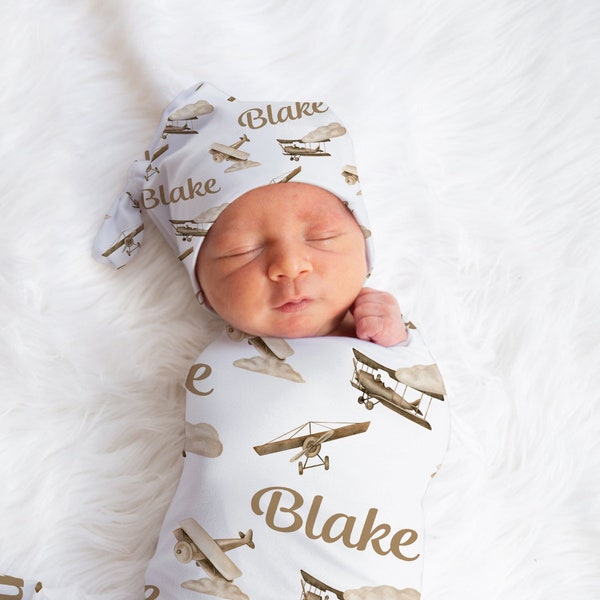 Airplane Swaddle, Aviation Swaddle, Personalized Newborn Swaddle, Custom Boy Swaddle, Airplane Theme Nursery, Airplane Baby Shower Gift