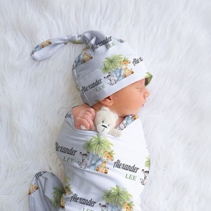 Safari Swaddle, Baby Shower Jungle Theme, Newborn Swaddle, Personalized Swaddle Blanket, Safari Nursery Decor, Hospital Blanket, Photo Prop