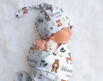 Woodland Animal Blanket, Custom Swaddle Blanket, Personalized Baby Swaddle, Woodland Baby Shower Decorations, Woodland Theme