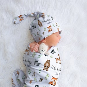 Woodland Animal Blanket, Custom Swaddle Blanket, Personalized Baby Swaddle, Woodland Baby Shower Decorations, Woodland Theme