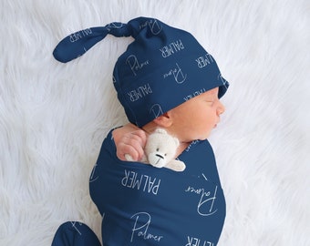 Custom Name Swaddle, Baby Boy Gift, Personalized Swaddle For Boy, Baby Shower Gift For Her, New Mom Gift, Hospital Swaddle Hat Set, Girl