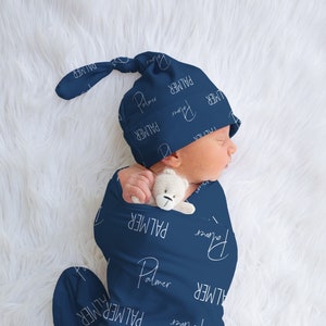 Custom Name Swaddle, Baby Boy Gift, Personalized Swaddle For Boy, Baby Shower Gift For Her, New Mom Gift, Hospital Swaddle Hat Set, Girl