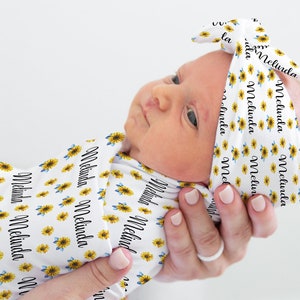 Sunflower Swaddle, Hospital Swaddle Set Girl, Personalized Baby Swaddle Girl, Newborn Swaddle Custom, Infant Swaddle Blanket, Baby Shower